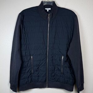 Reiss Felix Quilted Zip Thru Jumper Jacket Hybrid Men XL Navy Fleece Lined Flaws